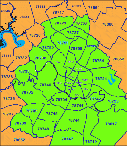 어스틴 텍사스 우편번호 지도 (Austin Zip Code) 어스틴 텍사스 우편번호 지도 (Austin Zip Code)